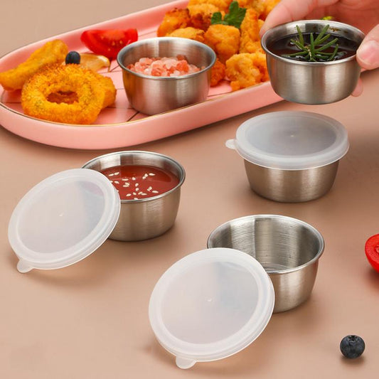 40ml 304 Stainless Steel Sauce Cup With Plastic Lid Sealed Leak-Proof Dipping Dish Seasoning Dish by bashfashion