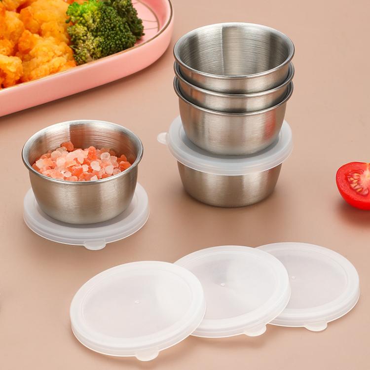 40ml 304 Stainless Steel Sauce Cup With Plastic Lid Sealed Leak-Proof Dipping Dish Seasoning Dish by bashfashion