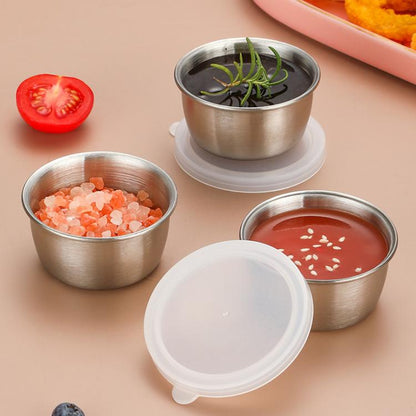 40ml 304 Stainless Steel Sauce Cup With Plastic Lid Sealed Leak-Proof Dipping Dish Seasoning Dish by bashfashion