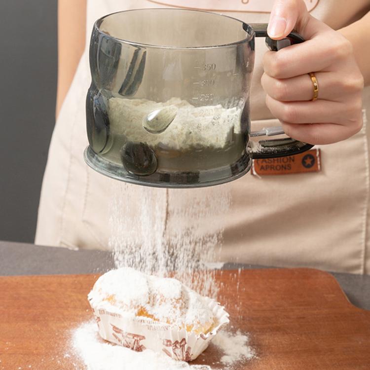 Kitchen Handheld Semi-Automatic Flour Sifter Baking Assistant Powder Sieving Tool(Tea Gray) by bashfashion