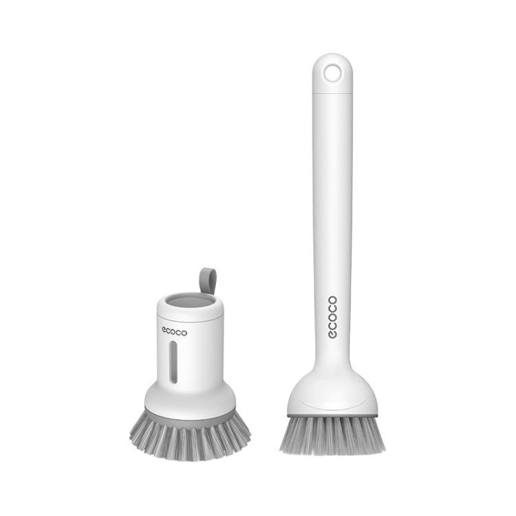 2pcs /Set ecoco Pot Washing Brush Short Handle Squeezeable + Long Handle Rotatable Household Dishwashing Brush(Simple White) by ecoco