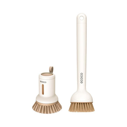 2pcs /Set ecoco Pot Washing Brush Short Handle Squeezeable + Long Handle Rotatable Household Dishwashing Brush(Cream Yellow) by ecoco