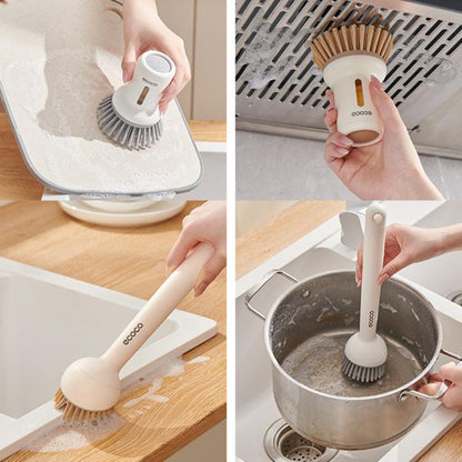 2pcs /Set ecoco Pot Washing Brush Short Handle Squeezeable + Long Handle Rotatable Household Dishwashing Brush(Simple White) by ecoco