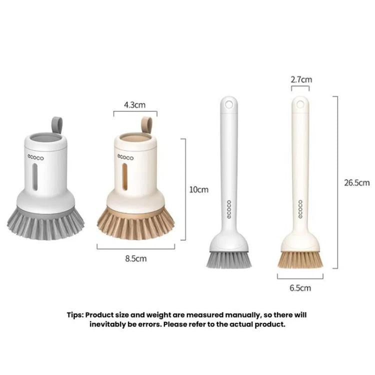 2pcs /Set ecoco Pot Washing Brush Short Handle Squeezeable + Long Handle Rotatable Household Dishwashing Brush(Cream Yellow) by ecoco