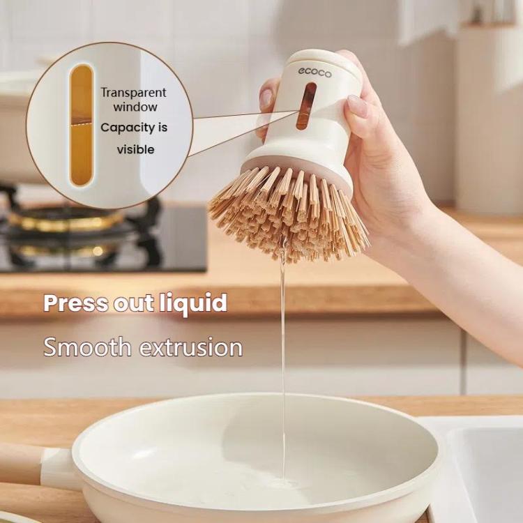 2pcs /Set ecoco Pot Washing Brush Short Handle Squeezeable + Long Handle Rotatable Household Dishwashing Brush(Cream Yellow) by ecoco