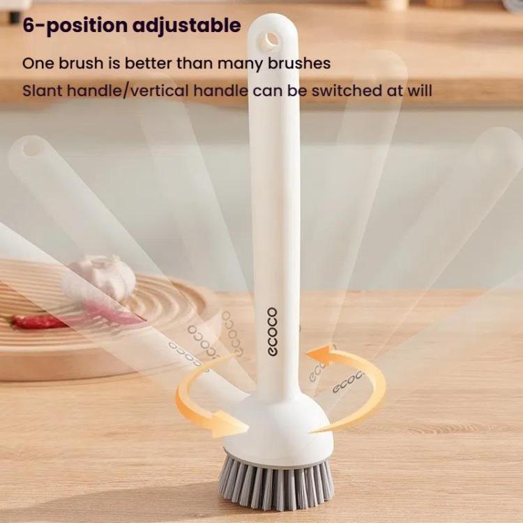 2pcs /Set ecoco Pot Washing Brush Short Handle Squeezeable + Long Handle Rotatable Household Dishwashing Brush(Simple White) by ecoco