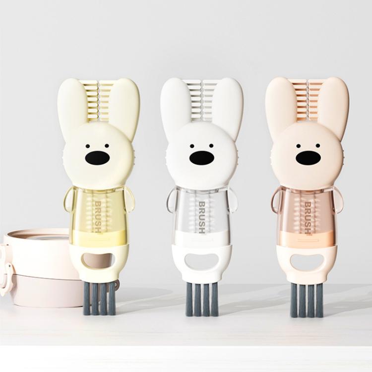 3 In 1 Cup Brush Rabbit Multifunction Crevice Bottle Insulated Mug Groove Rubber Ring Cleaning Brush(Beige) by bashfashion