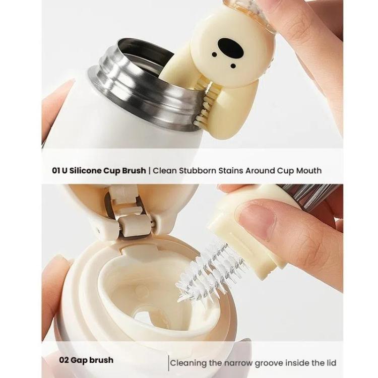 3 In 1 Cup Brush Rabbit Multifunction Crevice Bottle Insulated Mug Groove Rubber Ring Cleaning Brush(Beige) by bashfashion