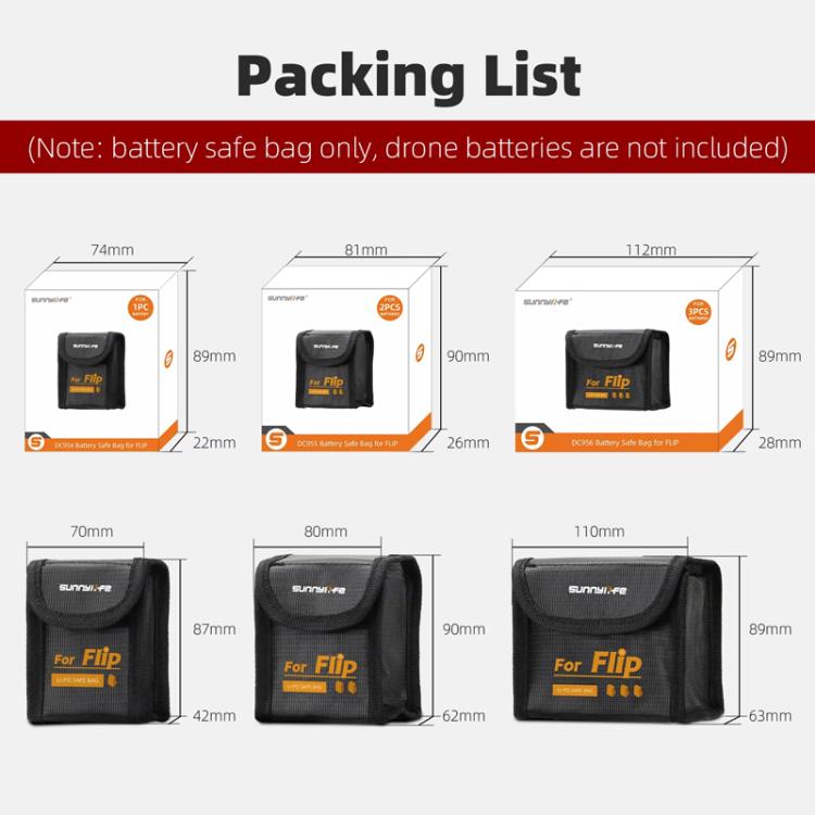 For DJI Flip Sunnylife Battery Explosion Proof Bag Li-ion Safety Storage Bag Flame Retardant Protective Bag Medium (For 2 Batteries) by Sunnylife
