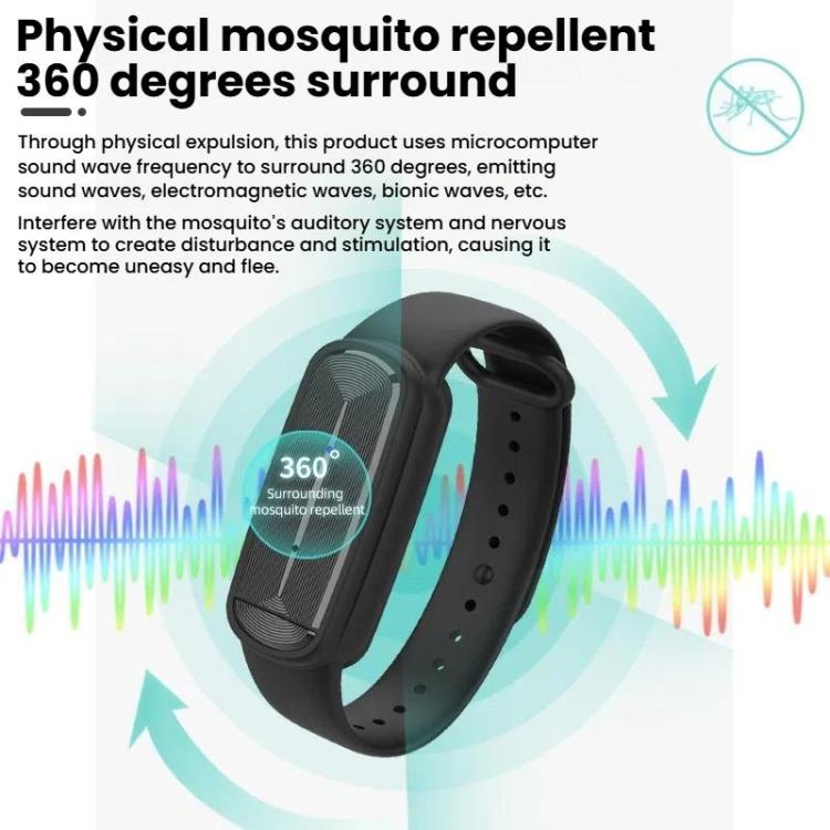 M90 Electronic Mosquito Repeller Adult Children Pregnant Women Outdoor Ultrasonic Anti-Mosquito Smart Bracelet(Black) by bashfashion