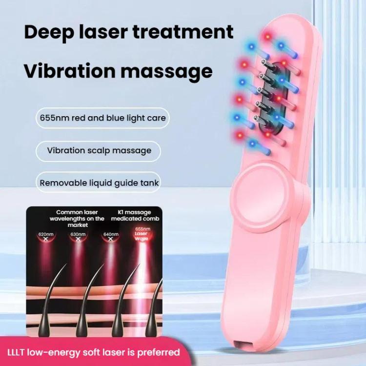 Hair Oil Applicator Roller Ball Red / Blue Light Electric Massage Comb Hair Regrowth Conductive Comb(White) by bashfashion