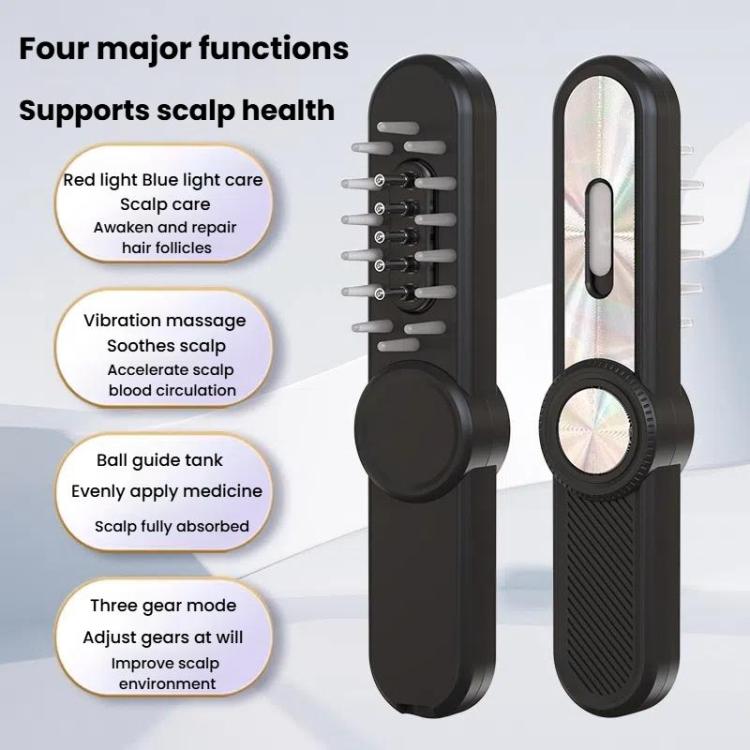 Hair Oil Applicator Roller Ball Red / Blue Light Electric Massage Comb Hair Regrowth Conductive Comb(Black) by bashfashion