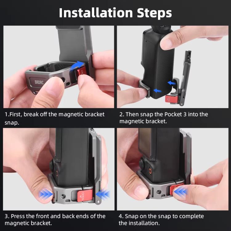For DJI OSMO Pocket 3 BRDRC PO3005 Multi-functional Magnetic Base Expansion Back Clip Holder Adapter Bezel Accessory(Tarnish) by BRDRC