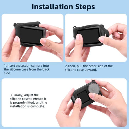 For DJI Osmo Action 3 / 4 / 5 Pro Flymile Silicone Cover Sport Camera Lens Drop Cases(Black) by Flymile