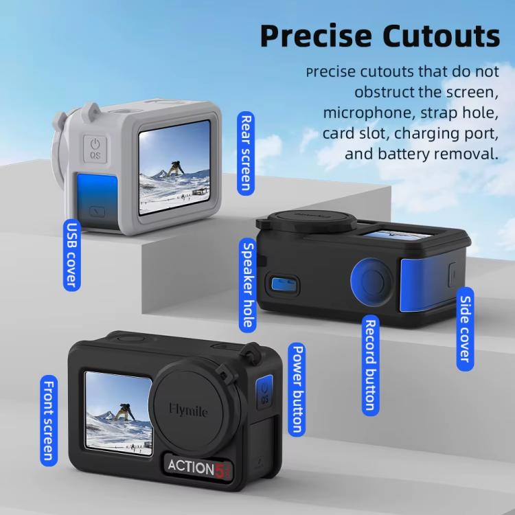 For DJI Osmo Action 3 / 4 / 5 Pro Flymile Silicone Cover Sport Camera Lens Drop Cases(Blue) by Flymile