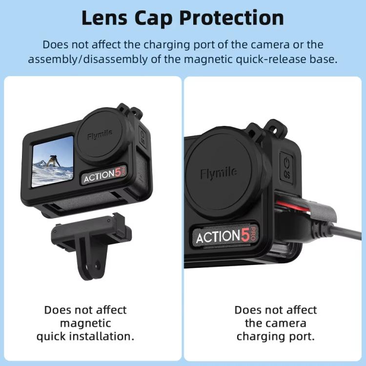 For DJI Osmo Action 3 / 4 / 5 Pro Flymile Silicone Cover Sport Camera Lens Drop Cases(Gray) by Flymile