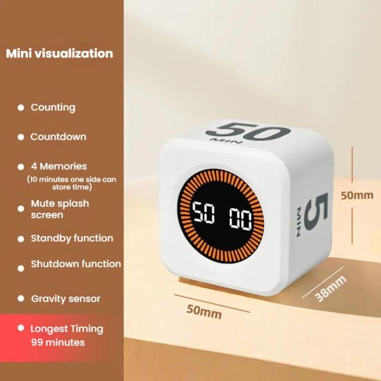 Mini Visual Timer Gravity Sensing Cube Flip Learning Fitness Time Management Timer(White) by bashfashion