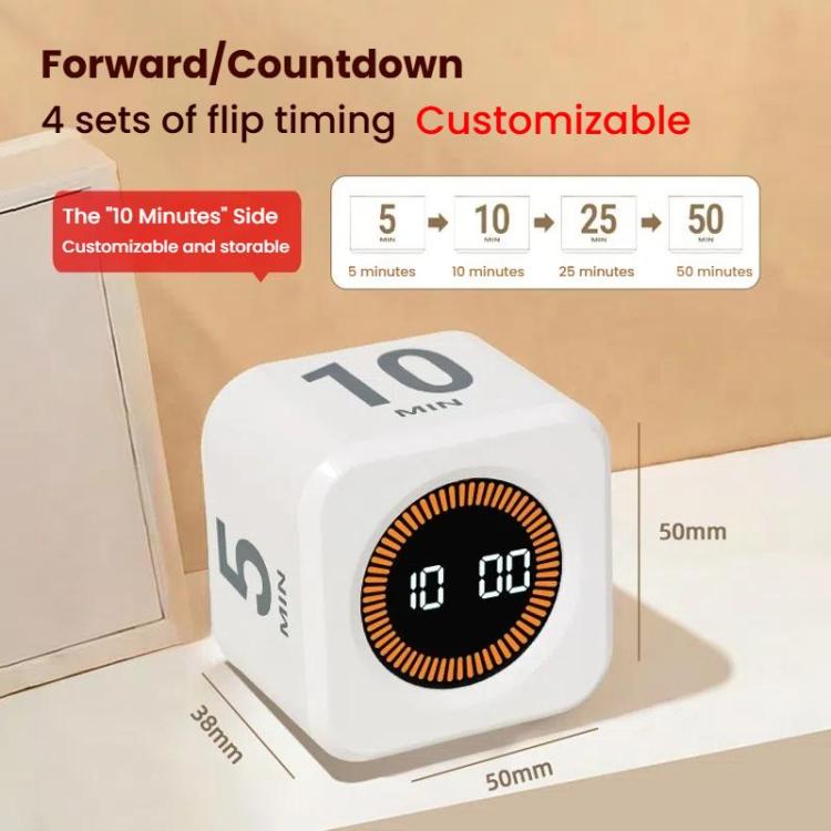 Mini Visual Timer Gravity Sensing Cube Flip Learning Fitness Time Management Timer(White) by bashfashion