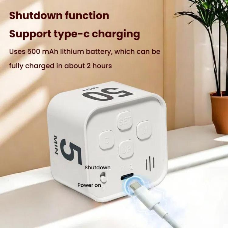 Mini Visual Timer Gravity Sensing Cube Flip Learning Fitness Time Management Timer(White) by bashfashion