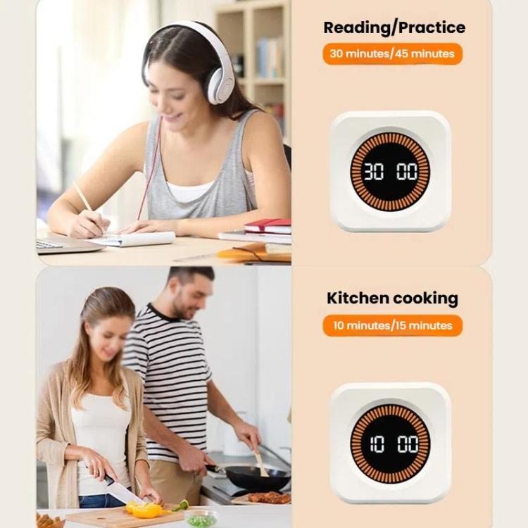 Mini Visual Timer Gravity Sensing Cube Flip Learning Fitness Time Management Timer(White) by bashfashion