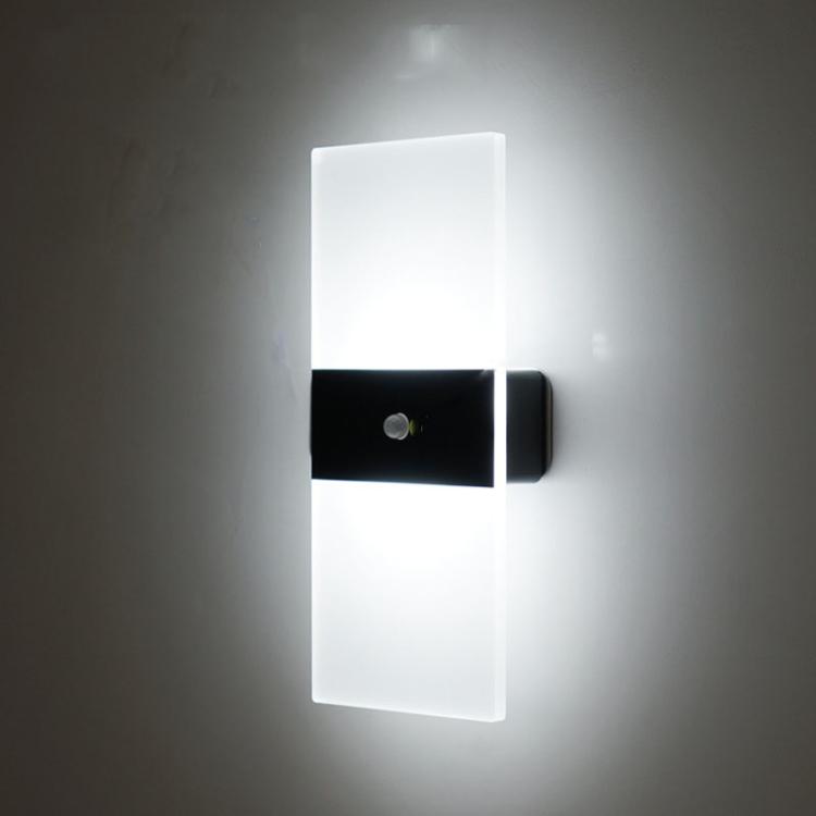 Magnetic Acrylic Smart Induction Night Light Rechargeable Wall Lamp Bedroom Bedside Lamp Black Rectangular White Light by bashfashion