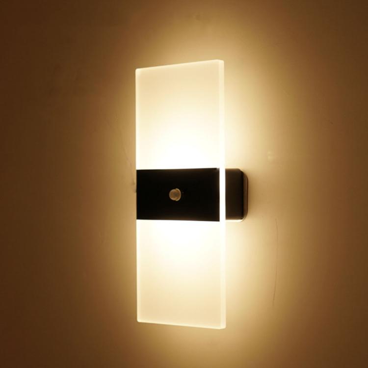 Magnetic Acrylic Smart Induction Night Light Rechargeable Wall Lamp Bedroom Bedside Lamp Black Rectangular Warm Light by bashfashion