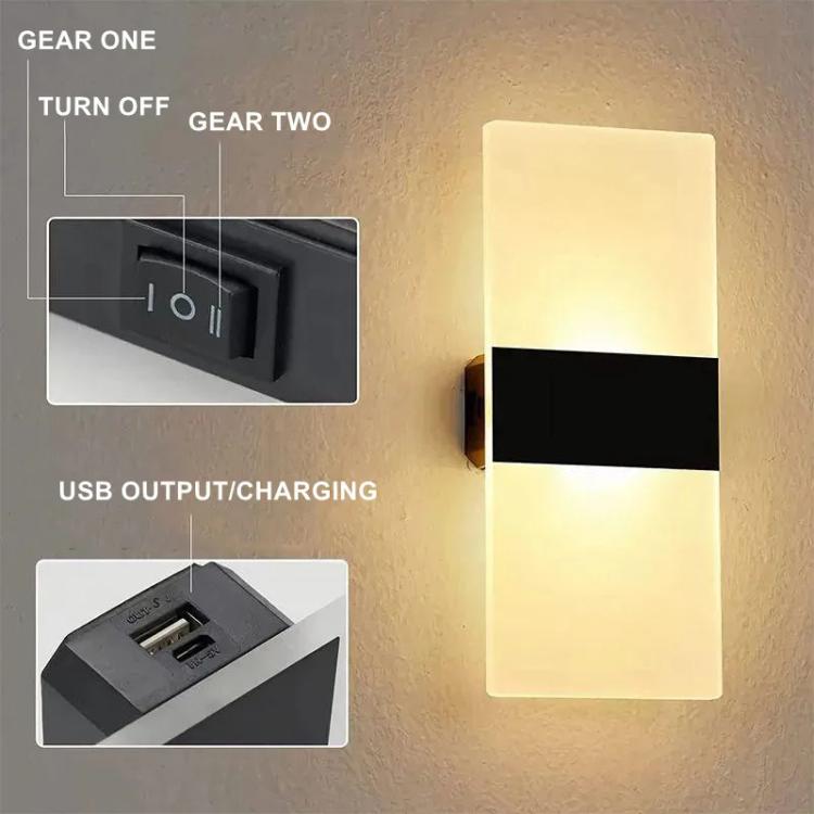 Magnetic Acrylic Smart Induction Night Light Rechargeable Wall Lamp Bedroom Bedside Lamp Black Rectangular White Light by bashfashion