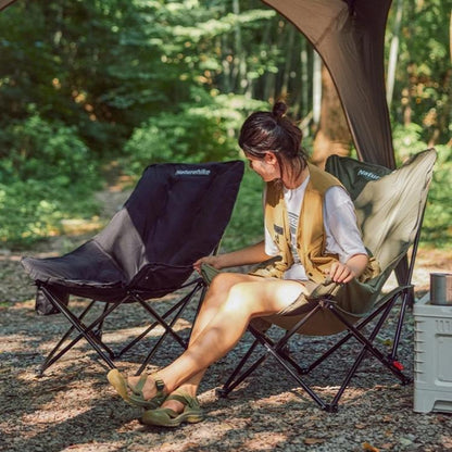 Naturehike Outdoor Folding High Back Moon Lounge Chair Camping Backrest Chair(Black) by Naturehike