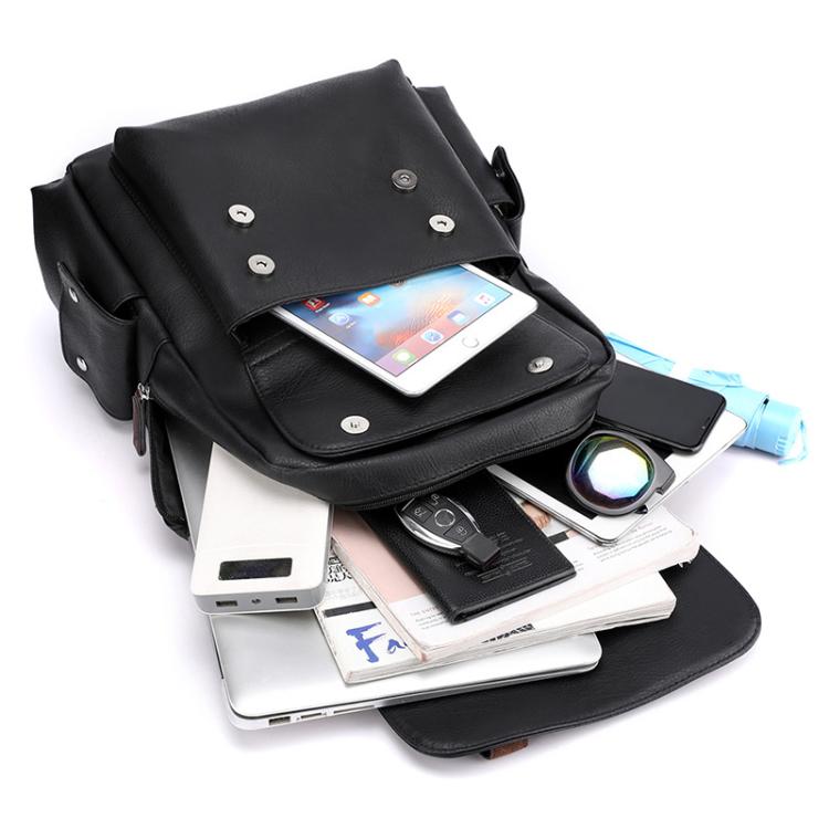 OUMANTU 975 PU Leather Large-capacity Travel Laptop Backpack Casual Schoolbag(Black) by OUMANTU