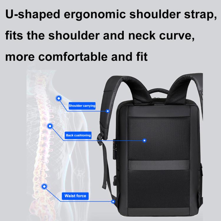 OUMANTU 966 Large-Capacity Waterproof Three-Dimensional Password Lock Laptop Backpack(Black) by OUMANTU