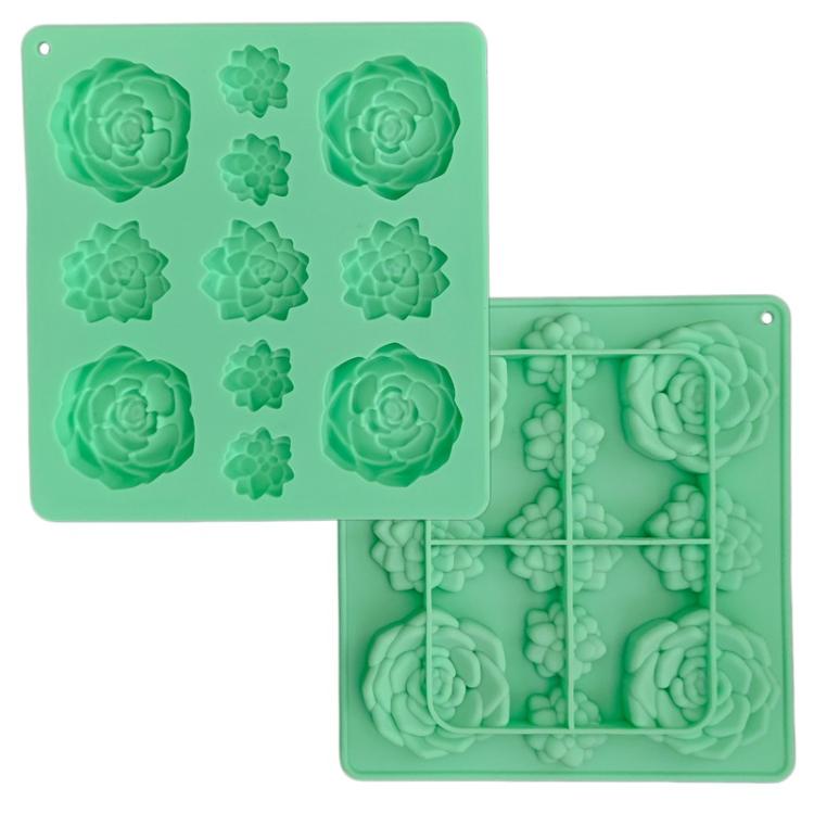 11-Cavity Succulent-Shaped Silicone Chocolate Cookie Mold Fondant Cake Baking Mold(Green) by bashfashion