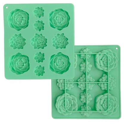 11-Cavity Succulent-Shaped Silicone Chocolate Cookie Mold Fondant Cake Baking Mold(Green) by bashfashion