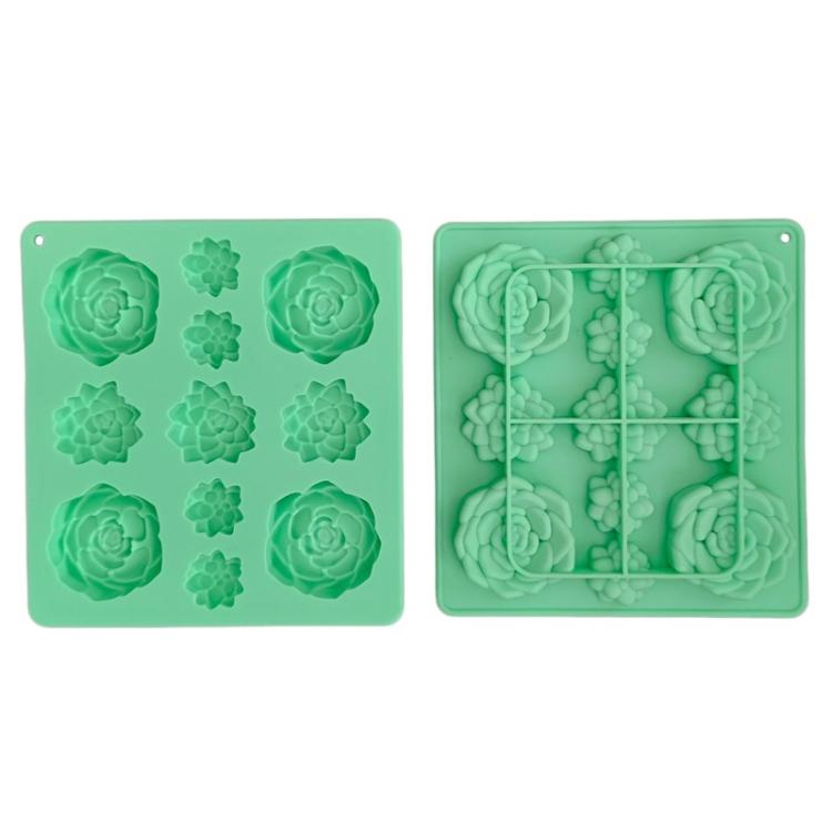 11-Cavity Succulent-Shaped Silicone Chocolate Cookie Mold Fondant Cake Baking Mold(Green) by bashfashion
