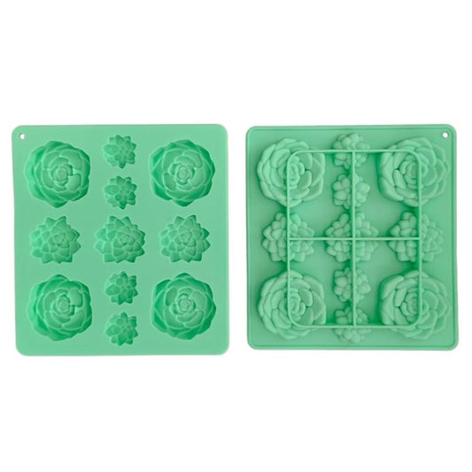11-Cavity Succulent-Shaped Silicone Chocolate Cookie Mold Fondant Cake Baking Mold(Green) by bashfashion