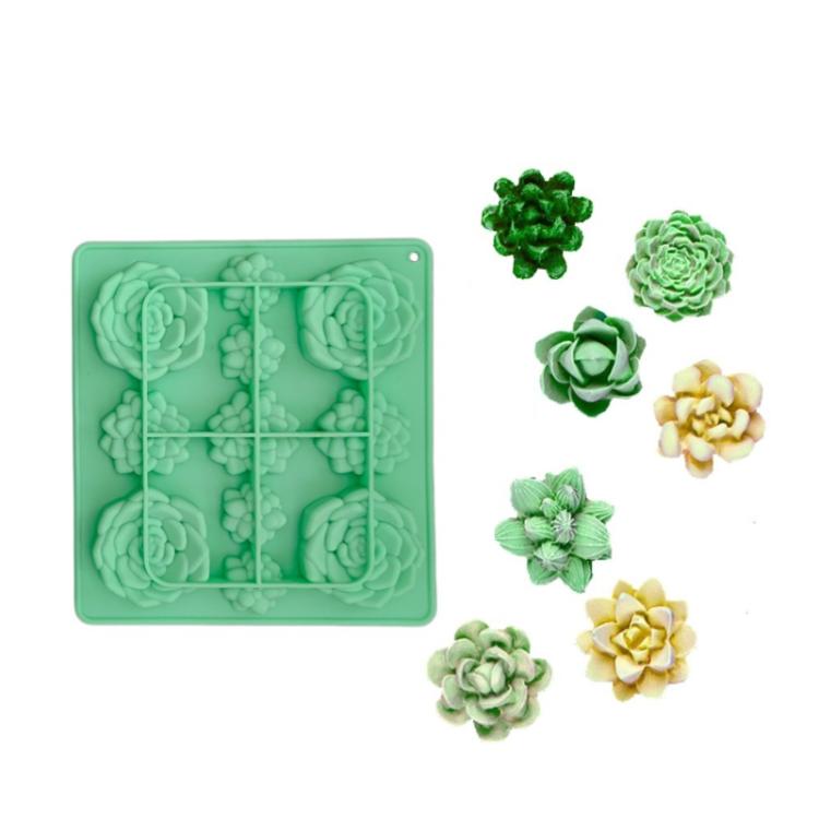 11-Cavity Succulent-Shaped Silicone Chocolate Cookie Mold Fondant Cake Baking Mold(Green) by bashfashion