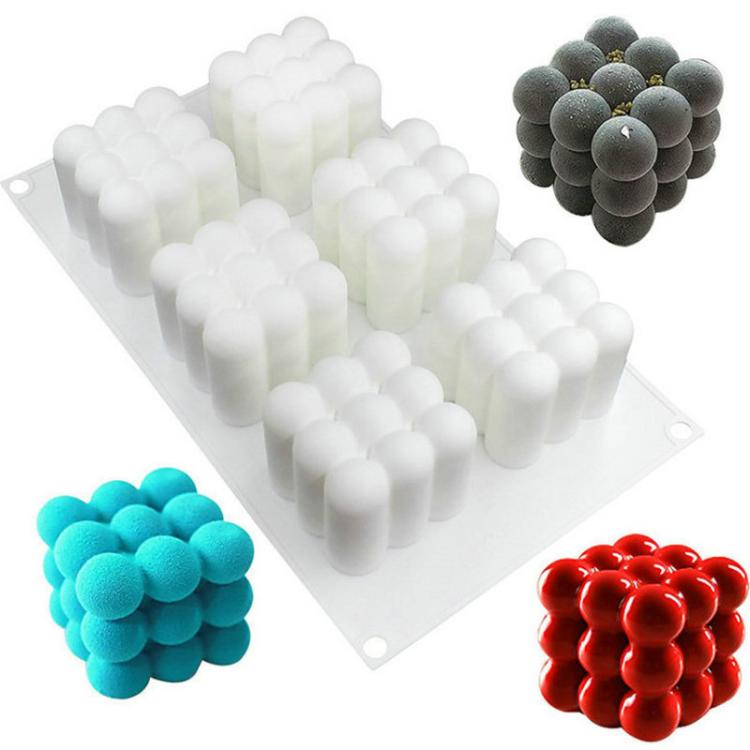 6-Cavity 3D Magic Cube Silicone Mousse Cake Mold Fondant Candle Mold(White) by bashfashion