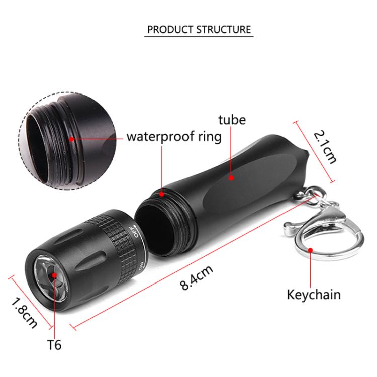 Small LED Portable Flashlight With Keychain(Black) by bashfashion