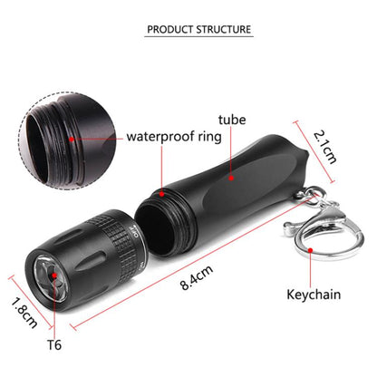 Small LED Portable Flashlight With Keychain(Black) by bashfashion