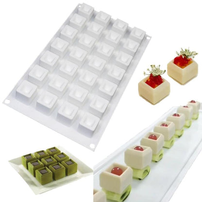 28-Cavity Concave Goose Liver Mousse Cake Mold 3D Small Square Chocolate Silicone Mould(White) by bashfashion