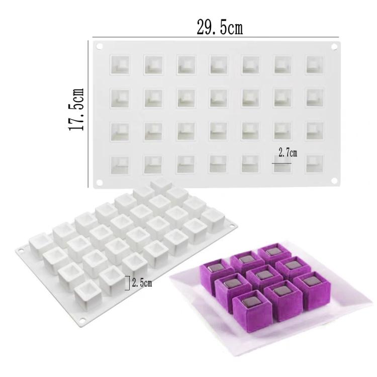 28-Cavity Concave Goose Liver Mousse Cake Mold 3D Small Square Chocolate Silicone Mould(White) by bashfashion