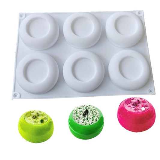 6-Cavity Round Concave Flower Pots Mousse Mold Silicone Dessert Cake Mold by bashfashion