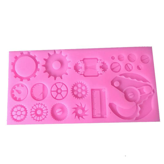 Mechanical Gear Silicone Cake Fondant Mold For Sugarcraft, Cupcake Topper, Jewelry, Polymer Clay, Crafting Projects(Pink) by bashfashion