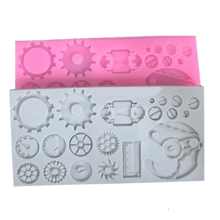 Mechanical Gear Silicone Cake Fondant Mold For Sugarcraft, Cupcake Topper, Jewelry, Polymer Clay, Crafting Projects(Pink) by bashfashion