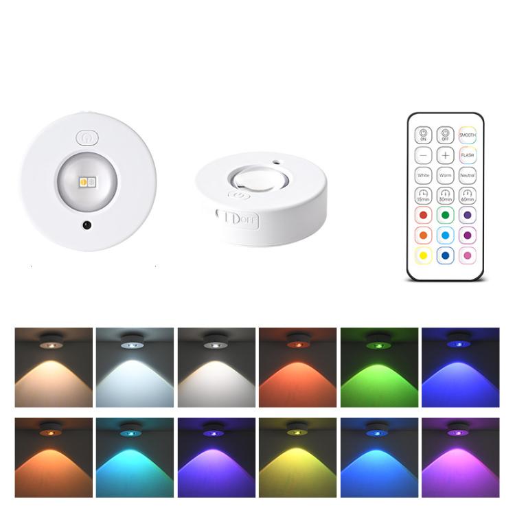 RGB Magnetic Puck Light Rechargeable LED Under Cabinet Light With Remote Control by bashfashion