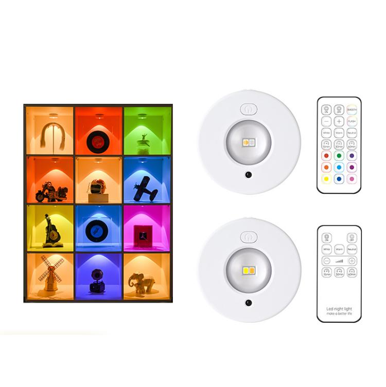 RGB Magnetic Puck Light Rechargeable LED Under Cabinet Light With Remote Control by bashfashion