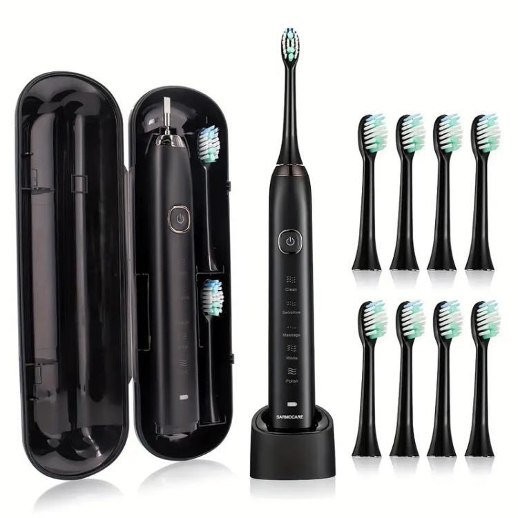 Sarmocare S100 IPX7 Waterproof Portable Sonic Electric Toothbrush with 8-brush Heads(Black) by Sarmocare