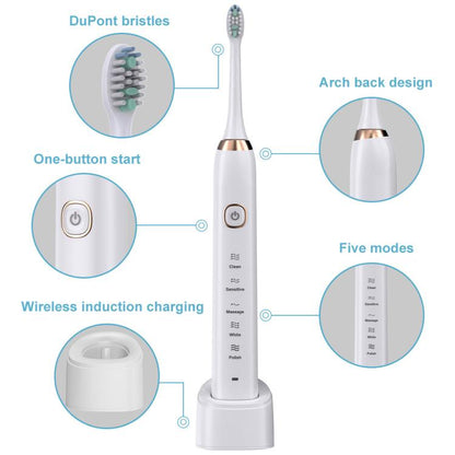 Sarmocare S100 IPX7 Waterproof Portable Sonic Electric Toothbrush with 8-brush Heads(White) by Sarmocare