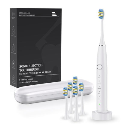 IPX7 Waterproof Portable Rechargeable Sonic Wireless Electric Toothbrush with 6-brush Heads(White) by bashfashion