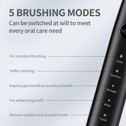 IPX7 Waterproof Portable Rechargeable Sonic Wireless Electric Toothbrush with 6-brush Heads(White) by bashfashion
