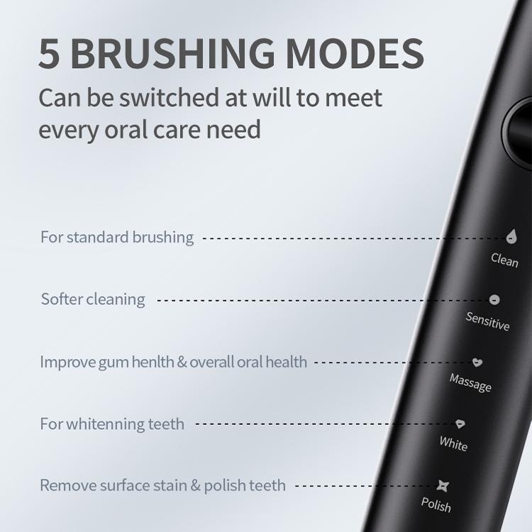 IPX7 Waterproof Portable Rechargeable Sonic Wireless Electric Toothbrush with 6-brush Heads(Black) by bashfashion